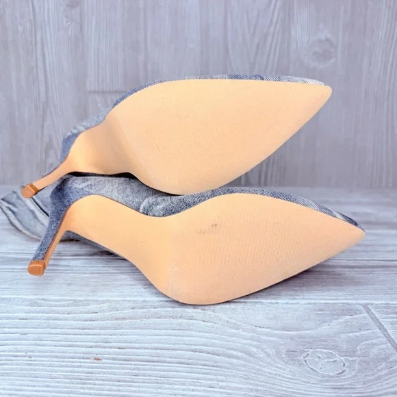 Denim light wash blue jean Raw Edge Pointy Toe Stiletto High Leg Boots 7 pocket - Picture 7 of 7